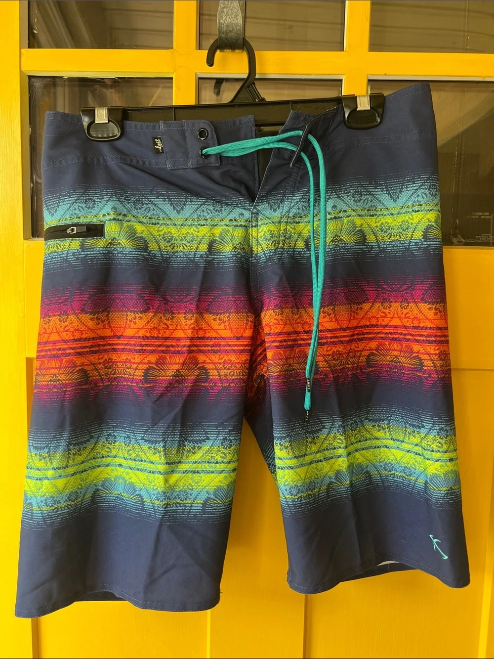 Men's Multicolor Stripe Boardshorts - Teal Drawstring